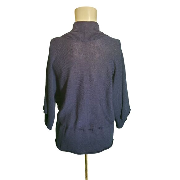 Margaret O'Leary Cardigan Sweater Wool Kimono Sleeve Peplum Navy Blue Sz L - Picture 4 of 7